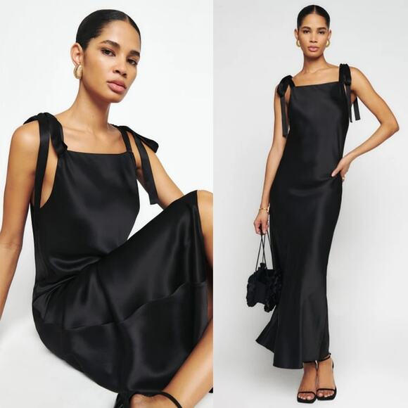 Reformation Aden Silk Dress Black - Picture 1 of 11